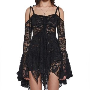 🌈 SOLD 🌈 Widow “F is for Fairies” Whimsical Goth Lace Handkerchief Dress NWT